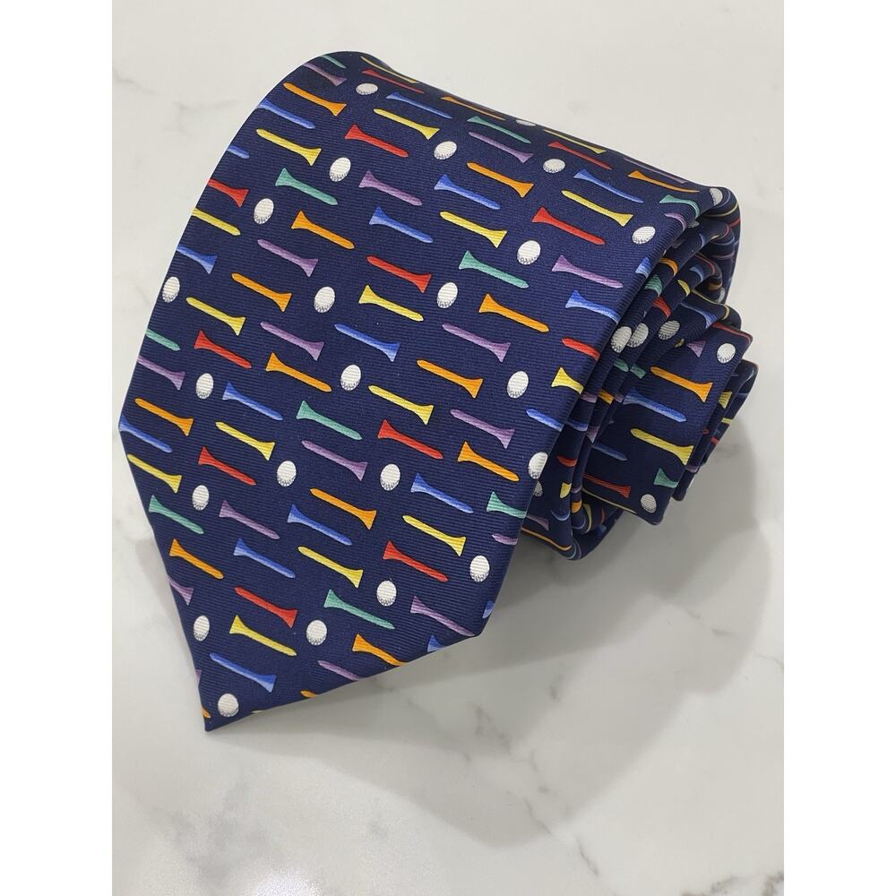Vintage Allyn Golf Ball and Tee Foulard Silk Tie 60 x 4 Sports Outdoors Club